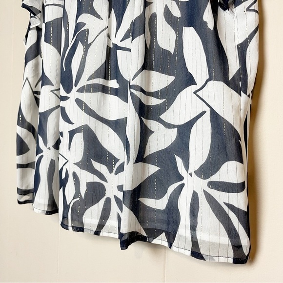 Marie Oliver Silk Sami Blouse Medium top tropical floral metallic shimmer flowy - Picture 5 of 12